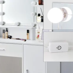 Table de maquillage avec miroir et LED coiffeuse moderne + tabouret gris clair