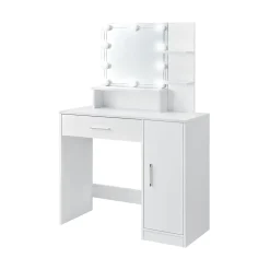Table de maquillage avec miroir et LED coiffeuse moderne + tabouret gris clair