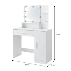 Table de maquillage avec miroir et LED coiffeuse moderne + tabouret gris clair