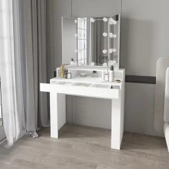 Table de maquillage blanc table de coiffeuse moderne avec miroir + éclairage LED