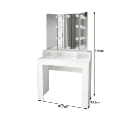 Table de maquillage blanc table de coiffeuse moderne avec miroir + éclairage LED