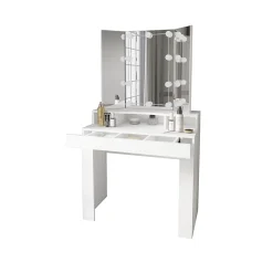 Table de maquillage blanc table de coiffeuse moderne avec miroir + éclairage LED