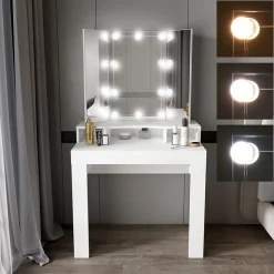 Table de maquillage blanc table de coiffeuse moderne avec miroir + éclairage LED