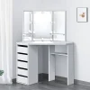 Table de maquillage d'angle coiffeuse avec miroir et LED + tabouret gris clair