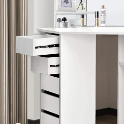Table de maquillage d'angle coiffeuse avec miroir et LED + tabouret gris clair