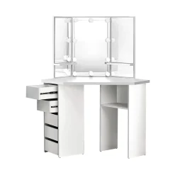 Table de maquillage d'angle coiffeuse avec miroir et LED + tabouret gris clair