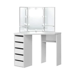 Table de maquillage d'angle coiffeuse avec miroir et LED + tabouret gris clair