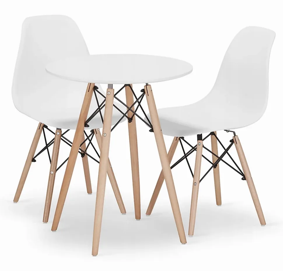 Table de salle à manger ronde blanche Valora KOVA 60 avec pieds en hêtre + 2 chaises OSAKA