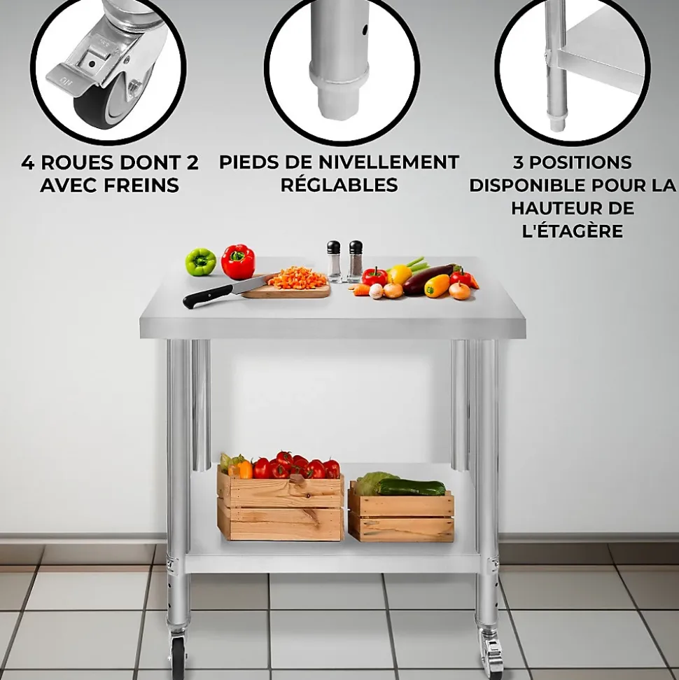 Table de Travail en Inox 76cm x 45cm x 86cm - KuKoo