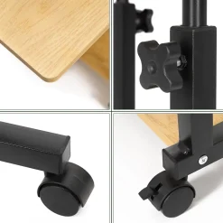 Table d'ordinateur portable mobile sur roulettes, réglable en hauteur marron clair
