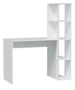 Table du bureau, meuble du bureau réversible avec étagère en bois coloris Blanc artik