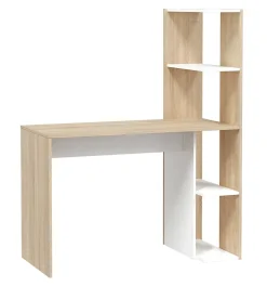 Table du bureau, meuble du bureau réversible avec étagère en bois coloris Blanc artik, chêne canadien