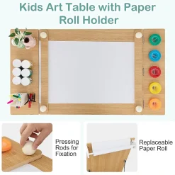 Table Enfant 2 Chaises Plateau Relevable Table Activité 6 Bacs de Rangement 5 Pots à Peinture Naturel