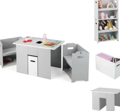 Table Enfant avec 2 Chaises 3 Ans Table Activités 4 en 1 avec Banc de Rangement Couvercle Amovible Boucle de Sécurité