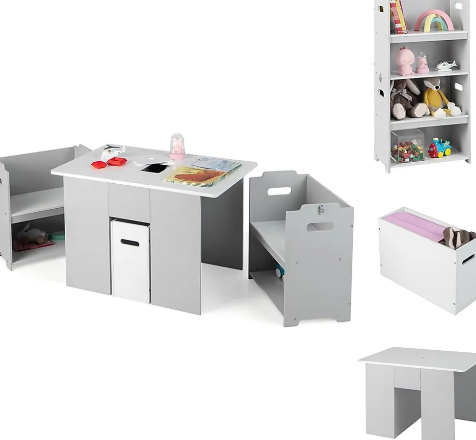 Table Enfant avec 2 Chaises 3 Ans Table Activités 4 en 1 avec Banc de Rangement Couvercle Amovible Boucle de Sécurité