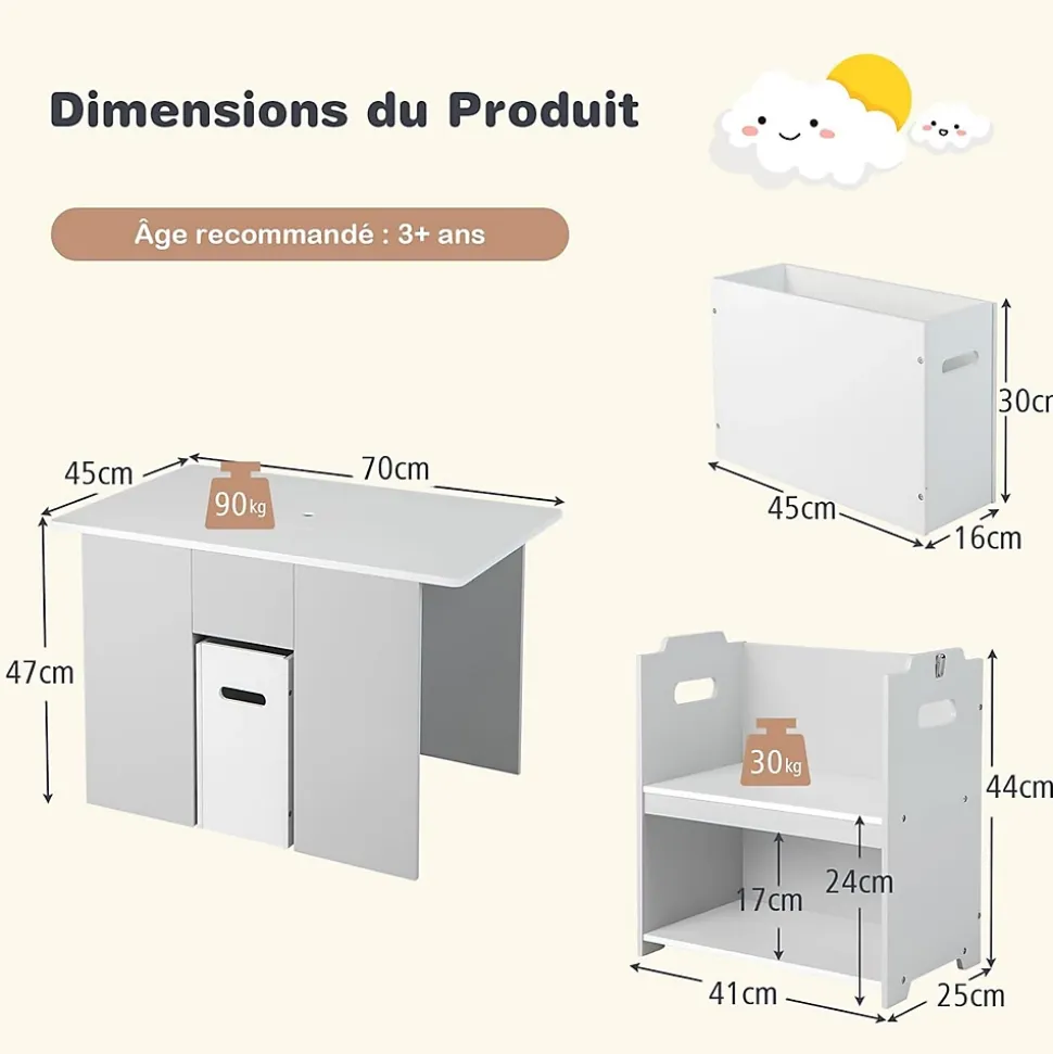 Table Enfant avec 2 Chaises 3 Ans Table Activités 4 en 1 avec Banc de Rangement Couvercle Amovible Boucle de Sécurité