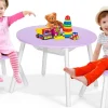 Table Enfant avec 2 Chaises Ergonomique Table Activités avec Rangement Central en Maille Pieds en Bois Violet