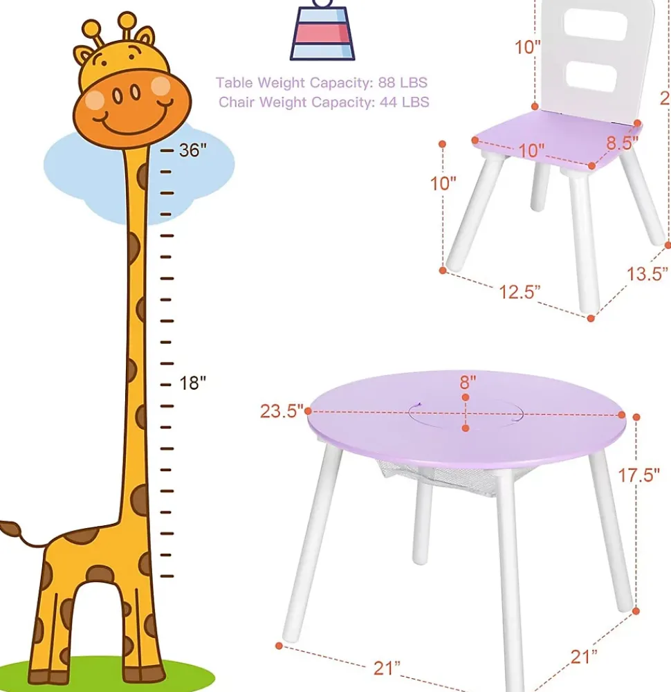 Table Enfant avec 2 Chaises Ergonomique Table Activités avec Rangement Central en Maille Pieds en Bois Violet