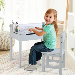 Table Enfant avec Chaise Table à Dessin Enfant avec Rouleau du Papier Bureau Écriture en Bois avec Rangement Gris