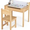 Table Enfant avec Chaise 3+Ans-Table à Dessin Enfant avec Rouleau du Papier-Bureau d'Écriture en Bois avec Rangement Naturel