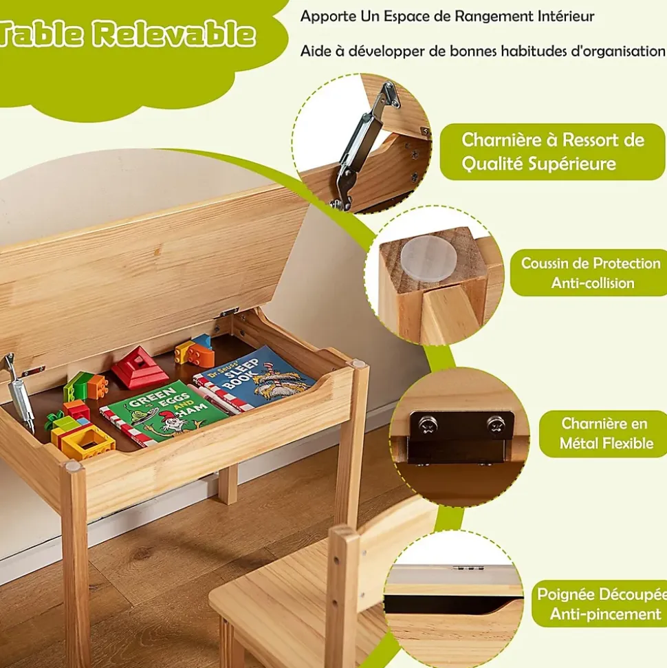 Table Enfant avec Chaise 3+Ans-Table à Dessin Enfant avec Rouleau du Papier-Bureau d'Écriture en Bois avec Rangement Naturel