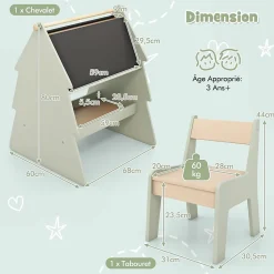 Table Enfant avec Chaise 2 en 1 Table à Dessin pour Enfant avec Rouleau de Papier et Étagère de Rangement