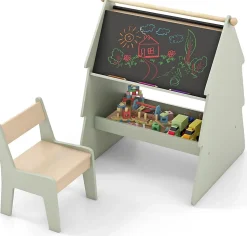 Table Enfant avec Chaise 2 en 1 Table à Dessin pour Enfant avec Rouleau de Papier et Étagère de Rangement