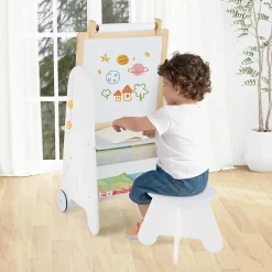 Table Enfant avec Chaise, 4 en 1 Amovible et Hauteur Réglable,avec Plateau Magnétique, Rouleau de Papier, Bibliothèque,pour 3+ Ans