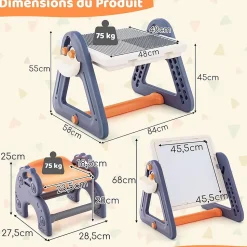 Table Enfant Réversible avec Chaise Tableau Blanc Table Activités avec 160 Blocs de Construction Effaceur à Sec Marqueurs