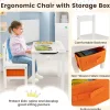 Table et Chaise pour Enfant avec Planteau Incliné Table Activités en Bois avec Tiroir Charnière Blanc