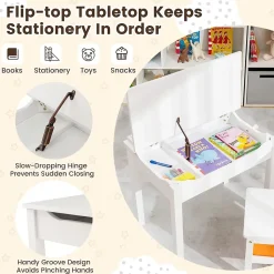Table et Chaise pour Enfant avec Planteau Incliné Table Activités en Bois avec Tiroir Charnière Blanc