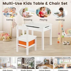 Table et Chaise pour Enfant avec Planteau Incliné Table Activités en Bois avec Tiroir Charnière Blanc