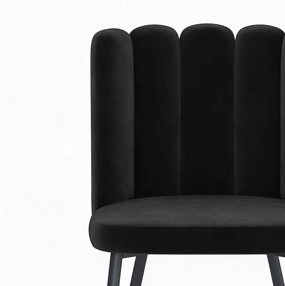 Table et chaises 4 personnes en velours et bois noir - Oman