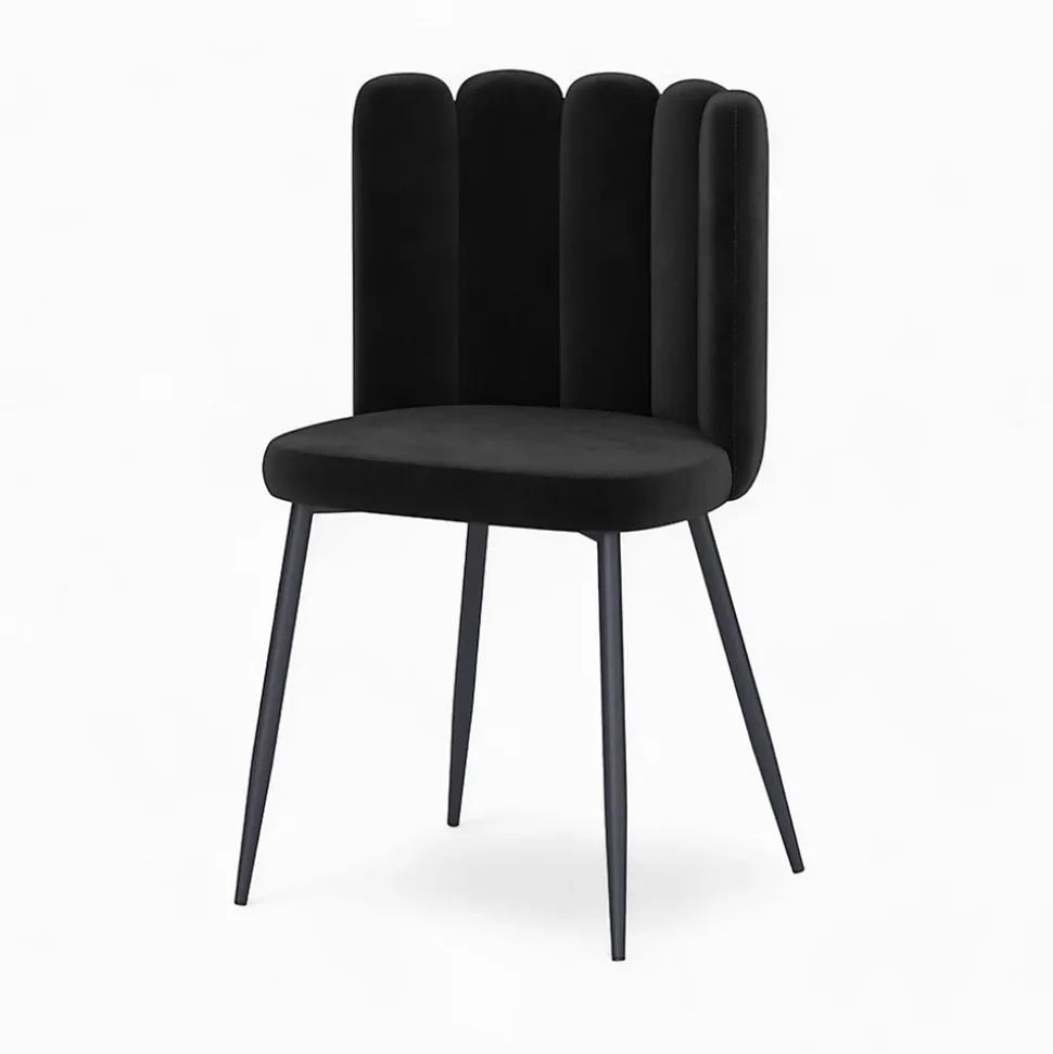 Table et chaises 4 personnes en velours et bois noir - Oman