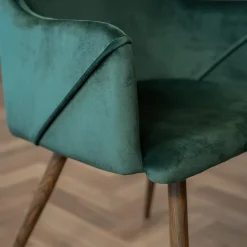 Table et chaises 4 personnes en velours vert et bois - Liwa