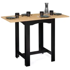 Table haute de bar extensible DONA 2 à 4 personnes noire plateau façon hêtre 60-120 cm