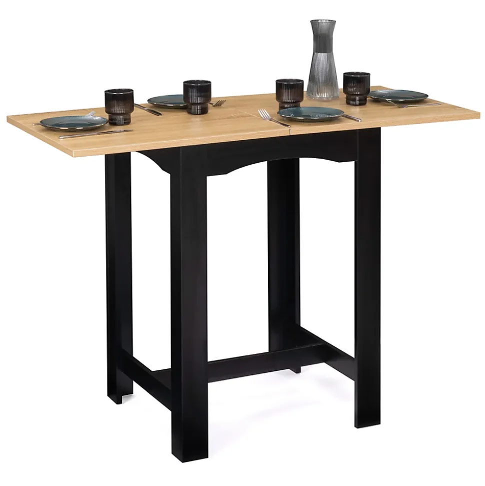 Table haute de bar extensible DONA 2 à 4 personnes noire plateau façon hêtre 60-120 cm