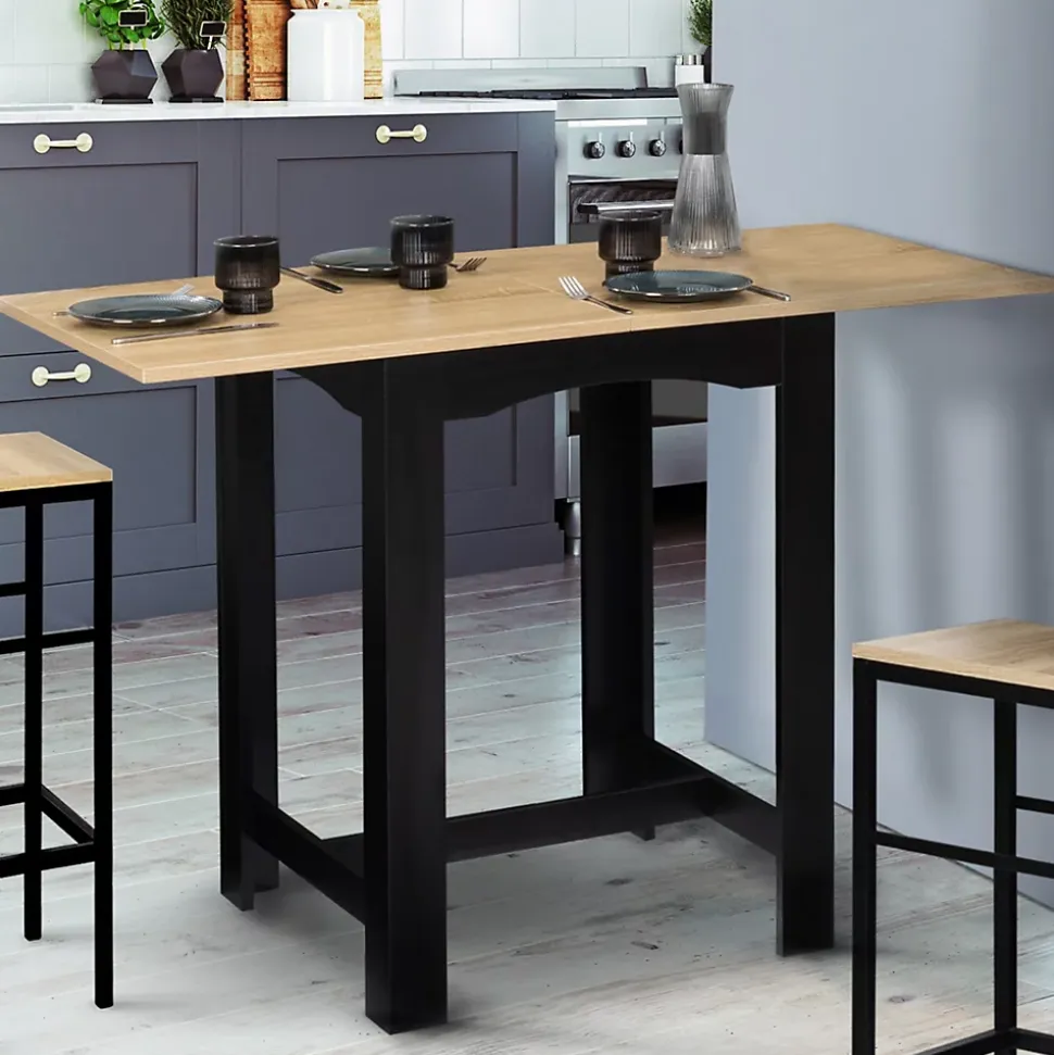 Table haute de bar extensible DONA 2 à 4 personnes noire plateau façon hêtre 60-120 cm