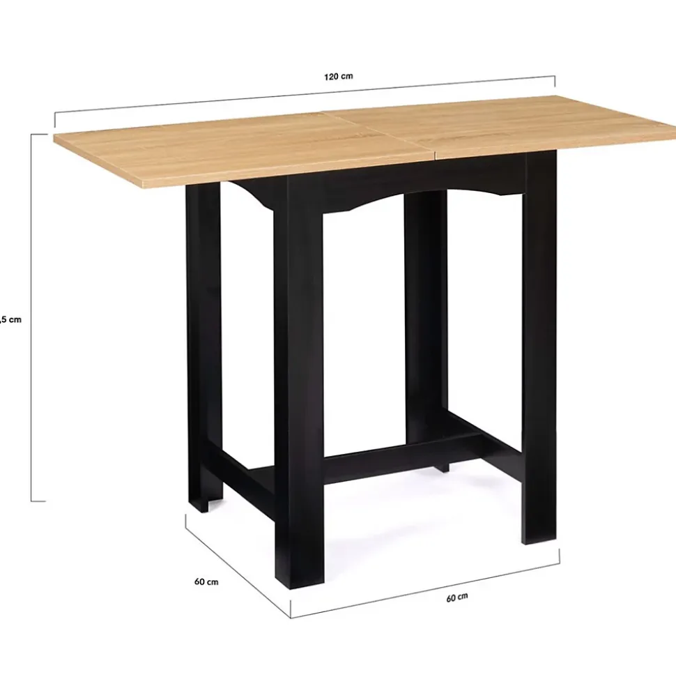 Table haute de bar extensible DONA 2 à 4 personnes noire plateau façon hêtre 60-120 cm