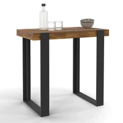 Table haute de bar PHOENIX bois foncé effet vieilli et noir 90 cm