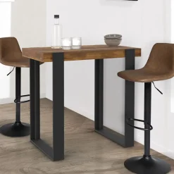 Table haute de bar PHOENIX bois foncé effet vieilli et noir 90 cm