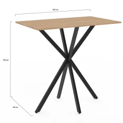 Table haute de bar rectangulaire ALIX pied araignée bois et noir 100 cm