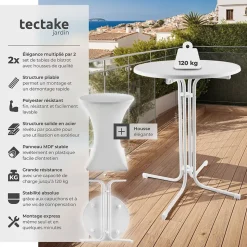Table haute pliable avec housse 90x110 cm facile d'entretien
