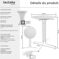 Table haute pliable avec housse 90x110 cm facile d'entretien