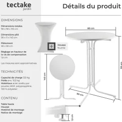 Table haute pliable avec housse 90x110 cm facile d'entretien