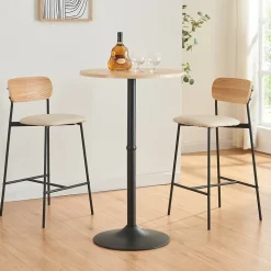 Table haute ronde Vantaa acier MDF 100 x 60 cm noir effet chêne en.casa