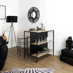 Table ilot en bois avec 2 tabourets Loka