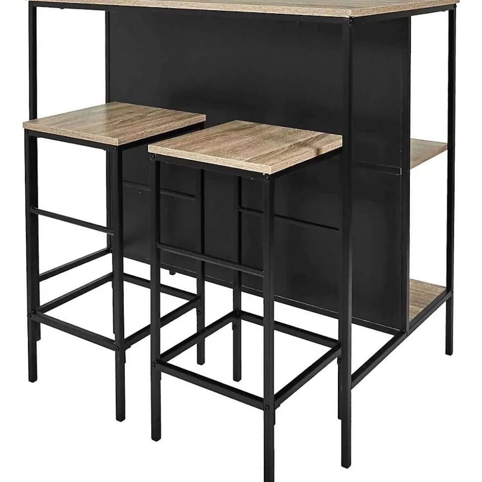 Table ilot en bois avec 2 tabourets Loka