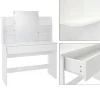 Table maquillage avec miroir et guirlande LED coiffeuse en MDF + tabouret blanc