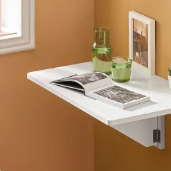 Table Murale Pliante Extensible Blanc, Bureau Compact avec Gain de Place 60x40cm FWT03-W